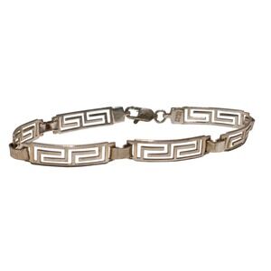 Sterling Silver 925 Greek Key Link Bracelet Mexico 6.2g